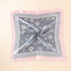 Rose Print Square Scarf Satin Neckerchief Vintage Bandana Head Wrap