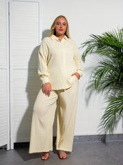 Women's Plus Solid Polo Neck Blouse & Pants 2 Piece Set
