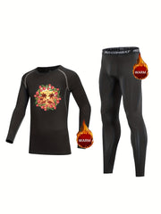2pcs Kids Warm Compression Base Set Coconut Tree Print Shirt & Pants
