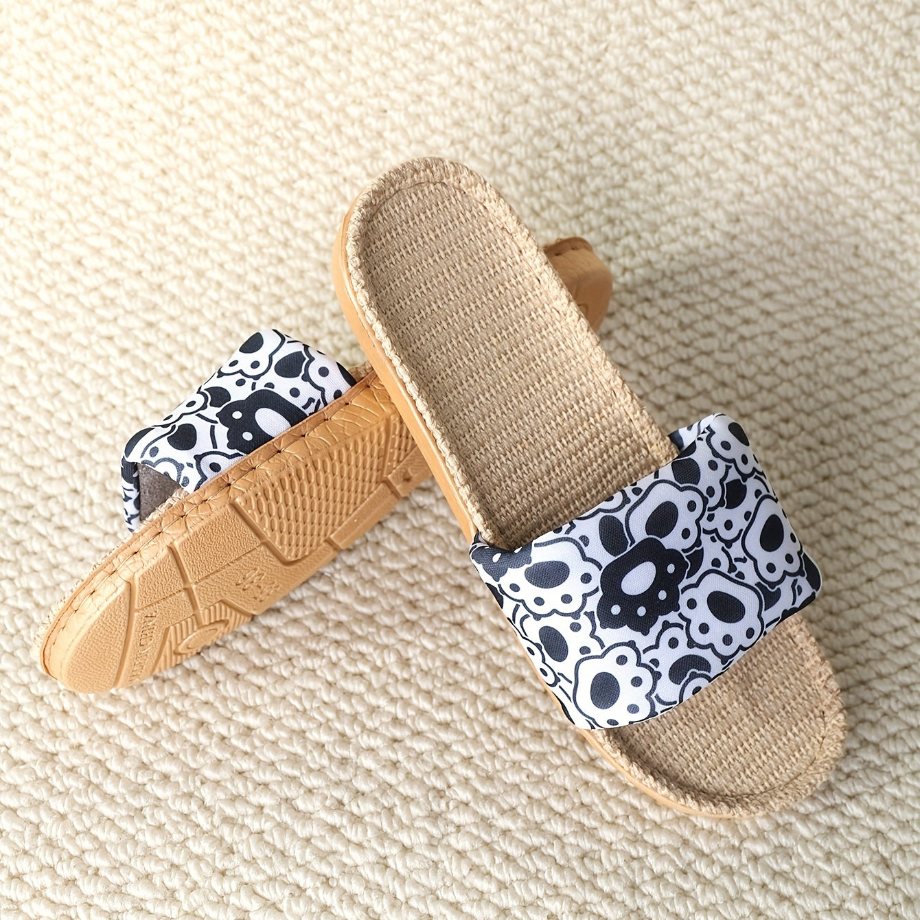 Cat Paw Slippers Open Toe Slide Sandals Lightweight Linen Beach Shoes