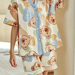 Bear Print Pajama Set Short Sleeve Top & Shorts