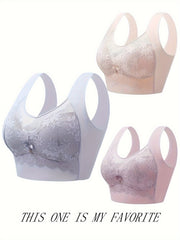 3pcs Lace Wireless Bras Full Coverage Comfortable & Breathable Women's Lingerie