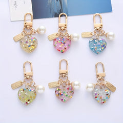 Heart Shape Keychain With Love Heart Shaped Pearl - Perfect Birthday Gift