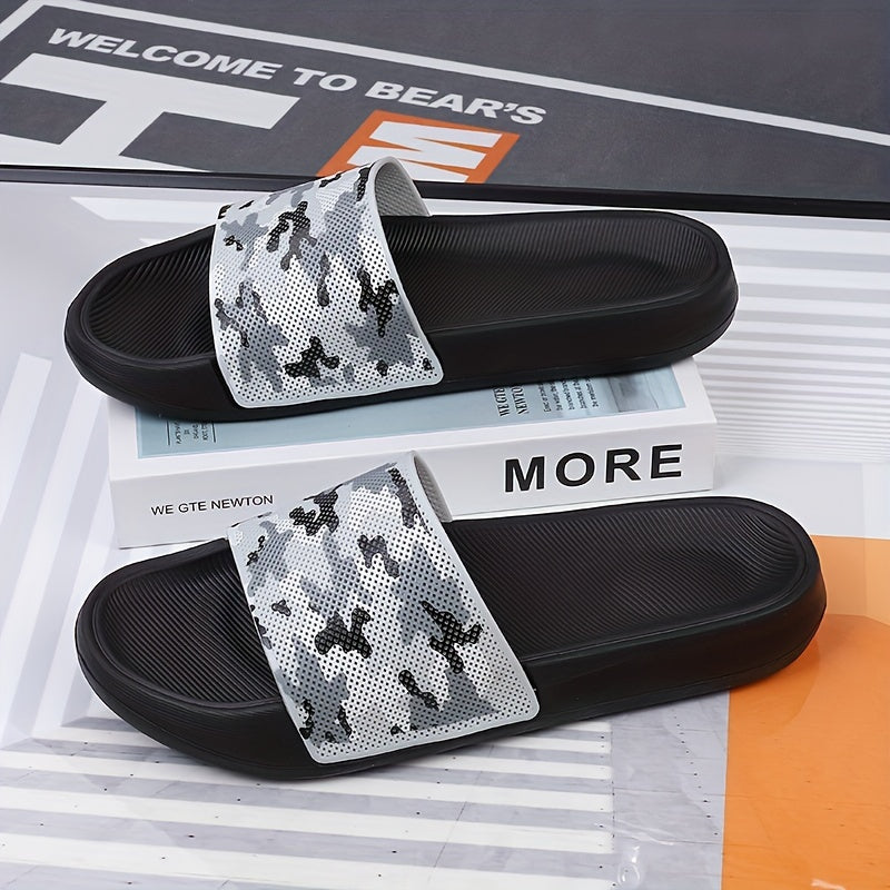 Men's Camo Lightweight Non Slip Open Toe Slides for Beach Summer