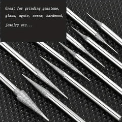 10pcs Diamond Mounted Grinding Head Burrs Stone Carving Bits for Rotary Tools