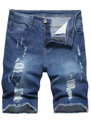 Men's Distressed Denim Shorts High Stretch Casual Street Style