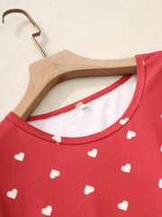 Heart Print Pajama Set Short Sleeve Top & Lounge Pants