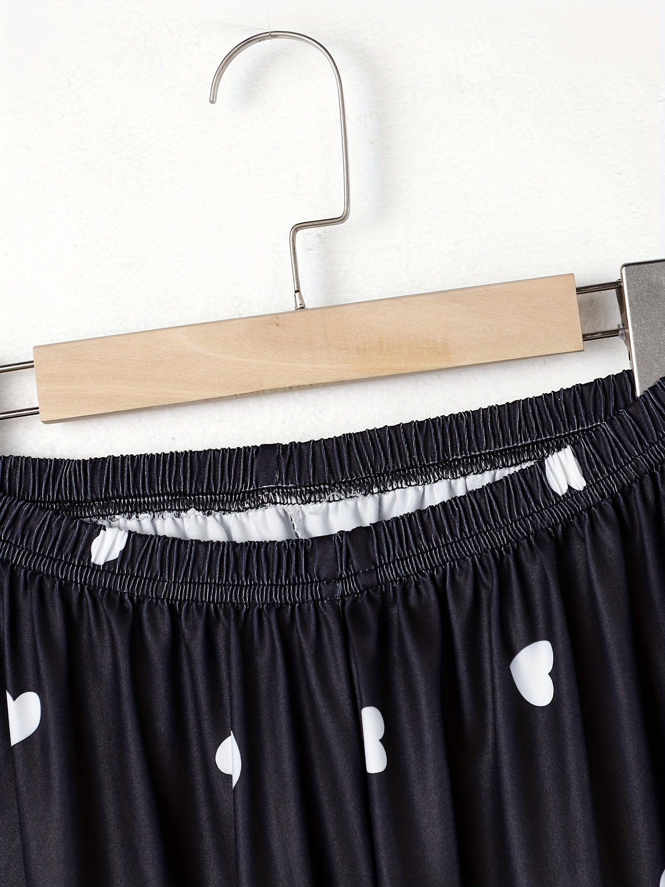 Heart Print Sleep Bottom Loose & Breathable Elastic Waistband Long Pants