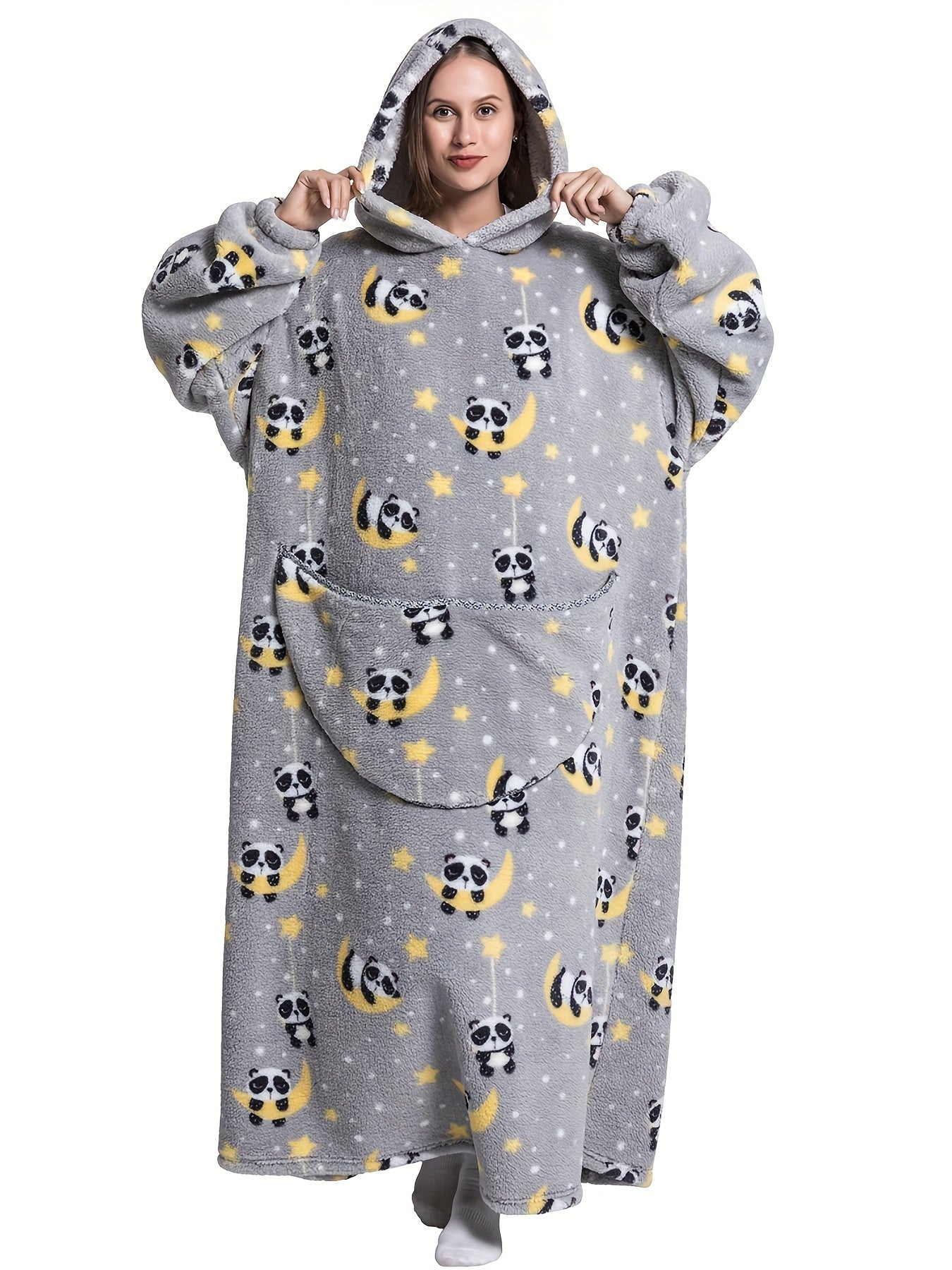Panda Pattern Sherpa Fleece Hooded Blanket