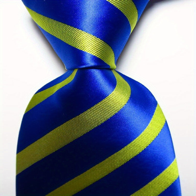 Stripe Pattern 3 Yellow Green Men's Tie