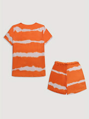 Tie Dye Striped Two piece Set Casual Short Sleeve T shirt & Drawstring Shorts