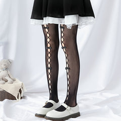 Lace Bow Fishnet Tights Suspender Pantyhose Thigh High