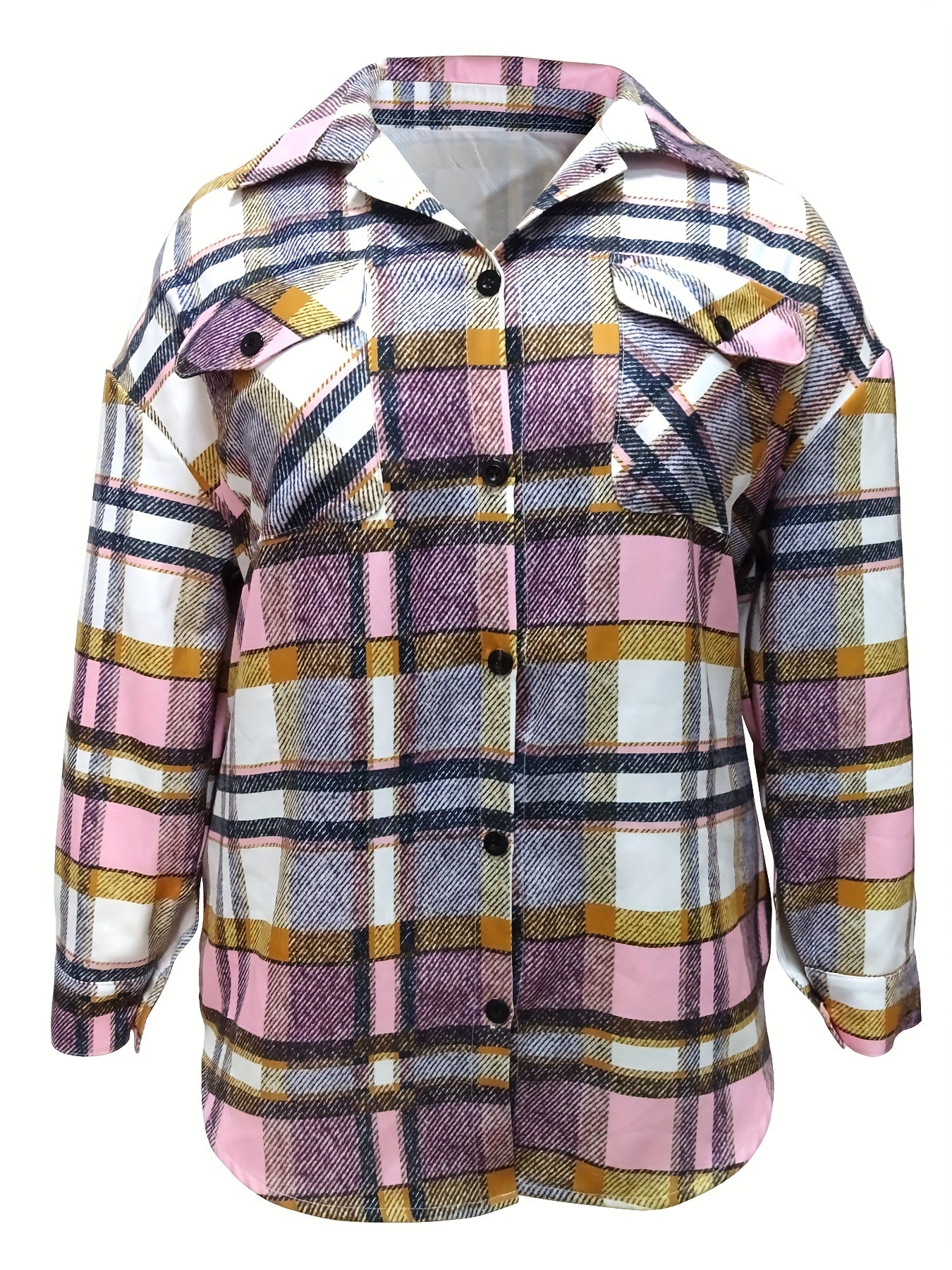 Plaid Print Button Up Long Sleeve Blouse