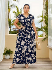 Boho Dress Women's Plus Floral Print Cap Sleeve Maxi Dress