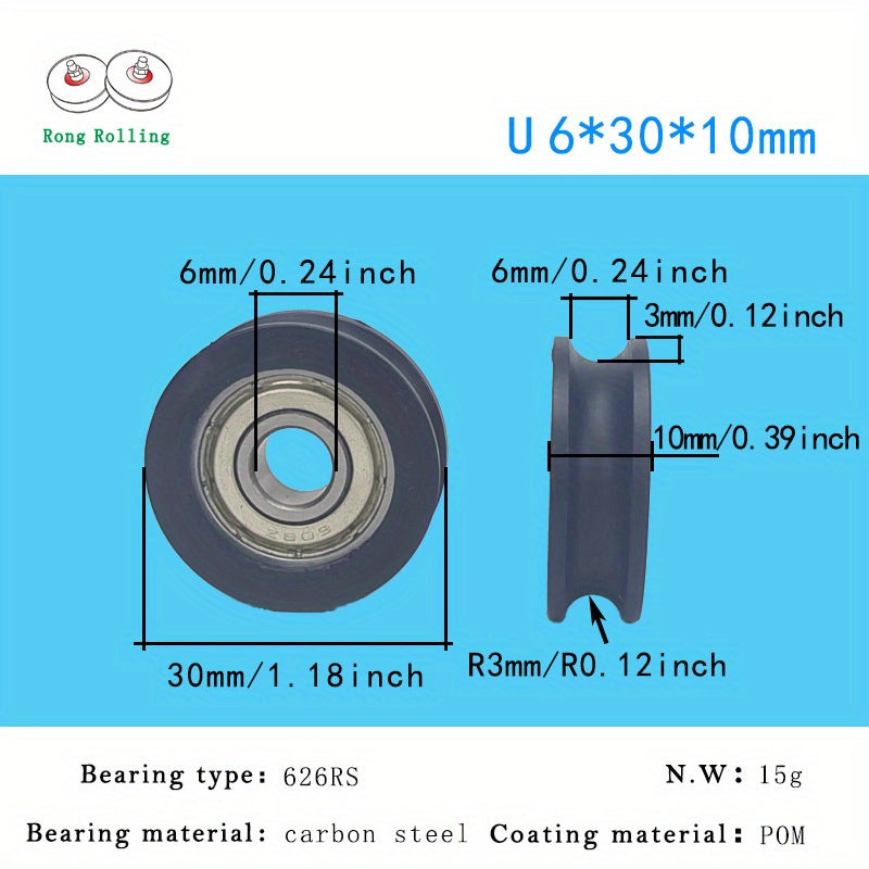 10pcs 626 & 608 Plastic Coated Bearings POM Sliding Roller 30x10mm Bore 6mm