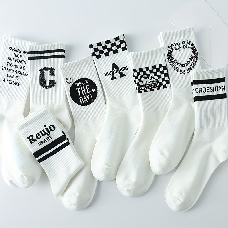 8 Pairs Letter Print Socks Women's Mid Tube Stockings