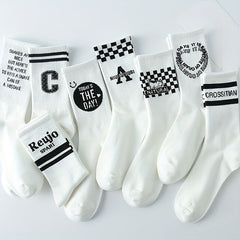 8 Pairs Letter Print Socks Women's Mid Tube Stockings