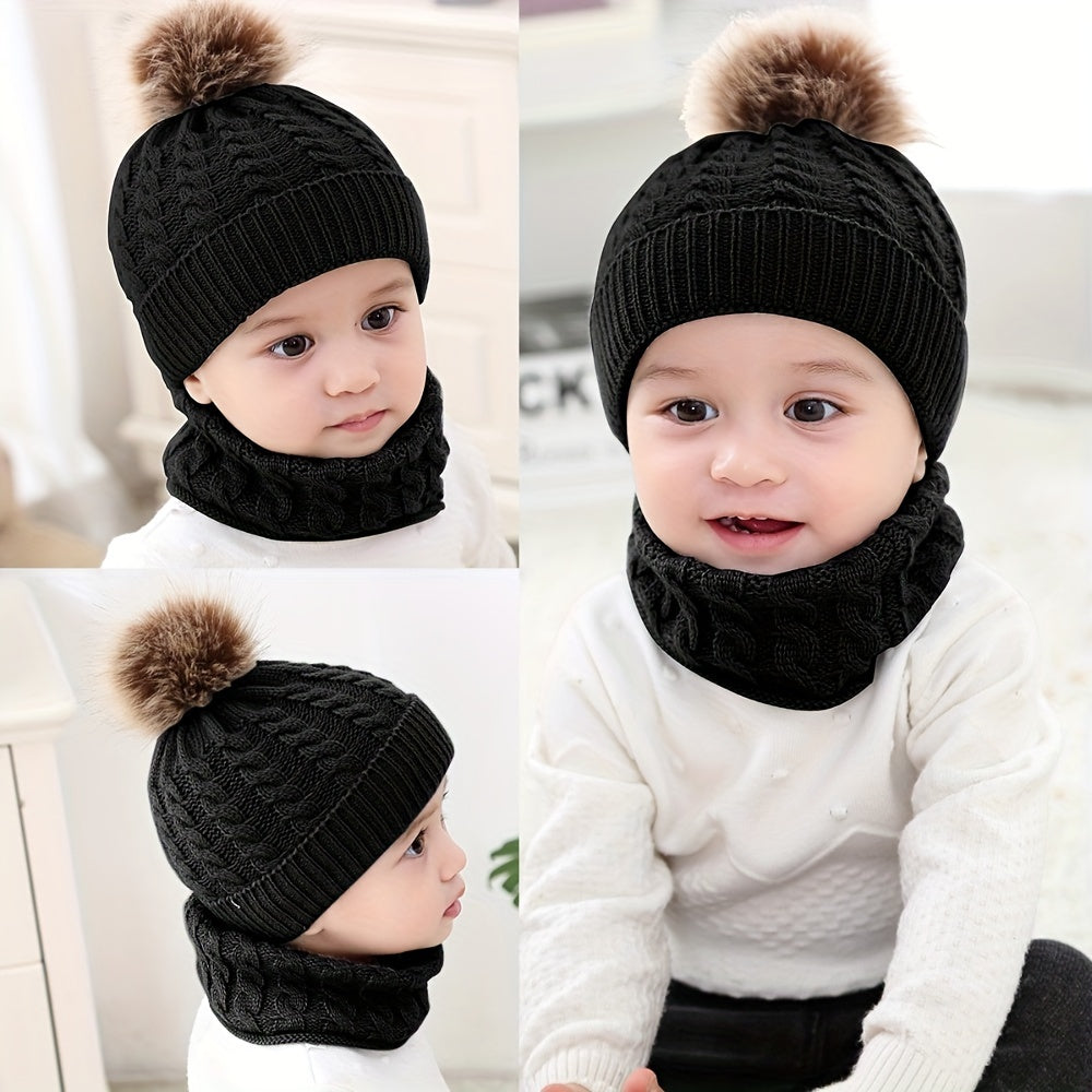 2pcs Baby Knitted Hat & Scarf Set, Ages 0-4 Years