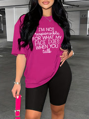 Letter Print Two piece Set T shirt & Biker Shorts Outfit