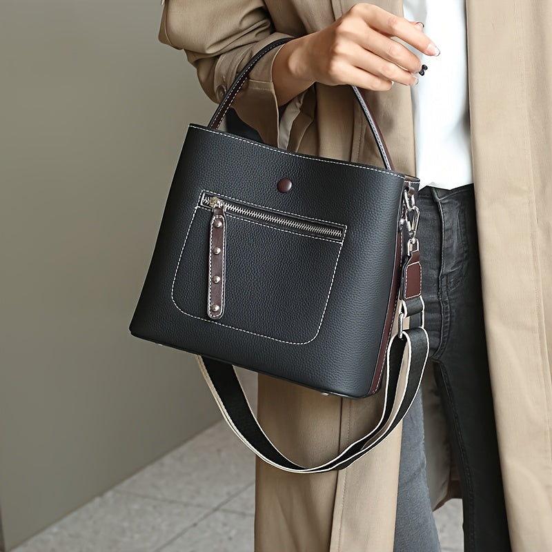 Vintage Style Leather Handbag with Adjustable Strap