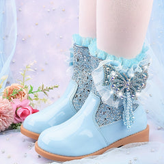Girls Butterfly Dress Boots Warm Plus Fleece Boots For Autumn/Winter