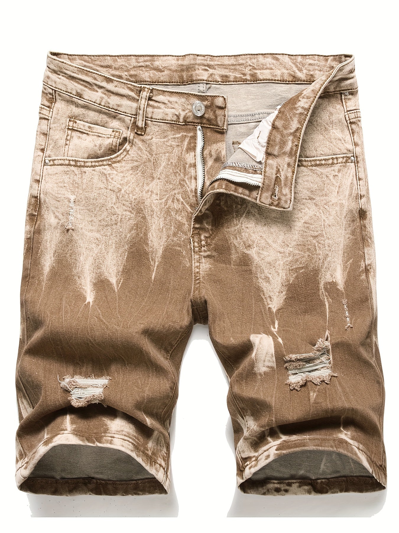 Men's Casual Street Style Ripped Denim Shorts Medium Stretch Distressed