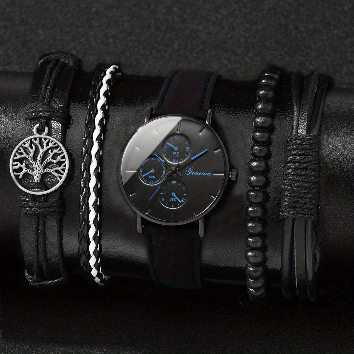 Men's Scale Dial Watch & 4 Bracelets Set - Children's Gift