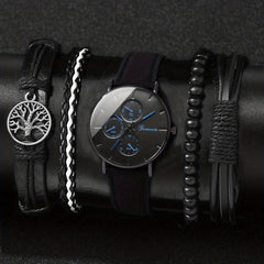 Men's Scale Dial Watch & 4 Bracelets Set - Children's Gift