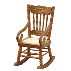 1:12 Scale Classic Carved Wooden Rocking Chair Warm Chestnut Finish