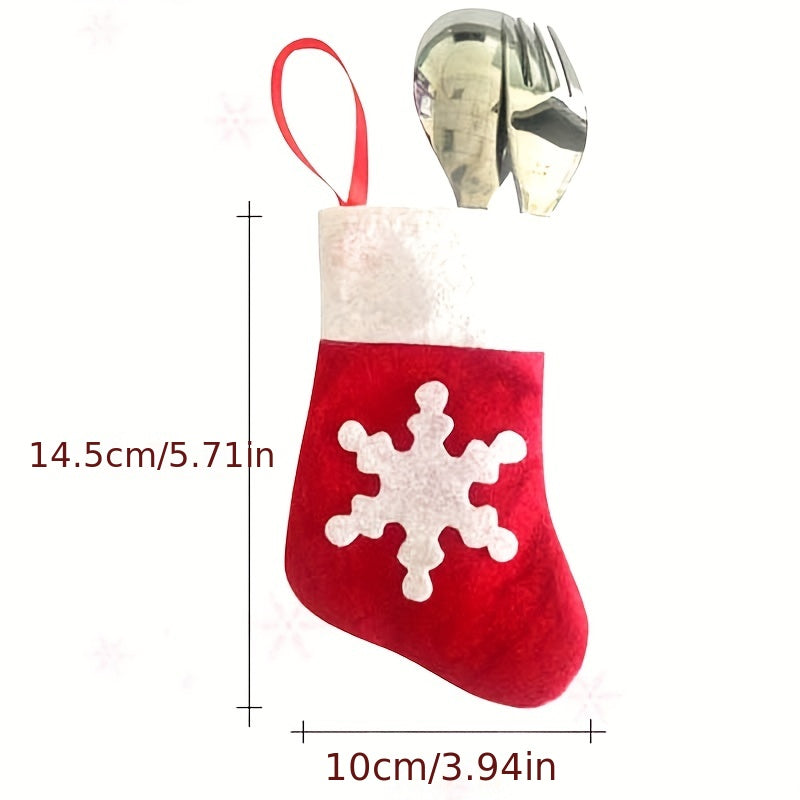 8pcs Christmas Socks and Fork Bags Santa Claus Non-Woven Socks