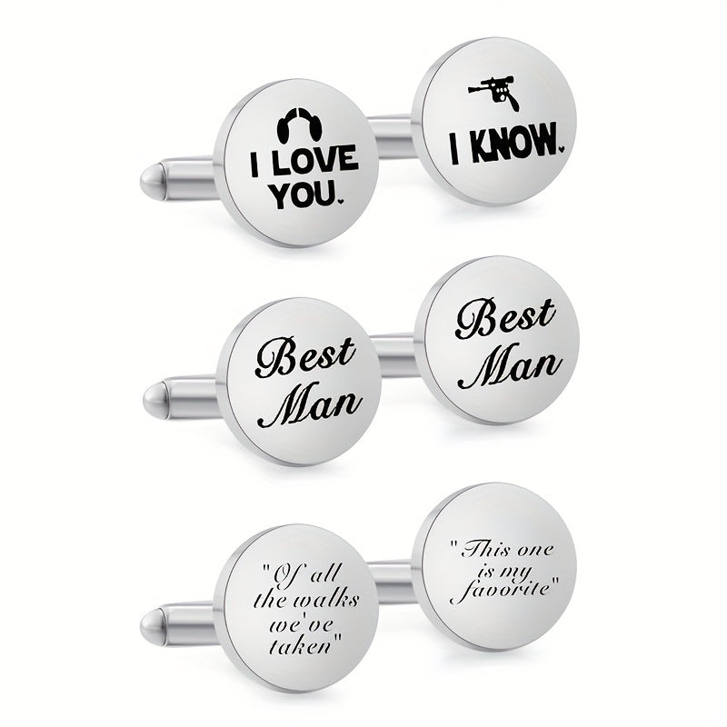 Stainless Steel I LOVE YOU & Man Cufflinks Stylish Men's Accessory