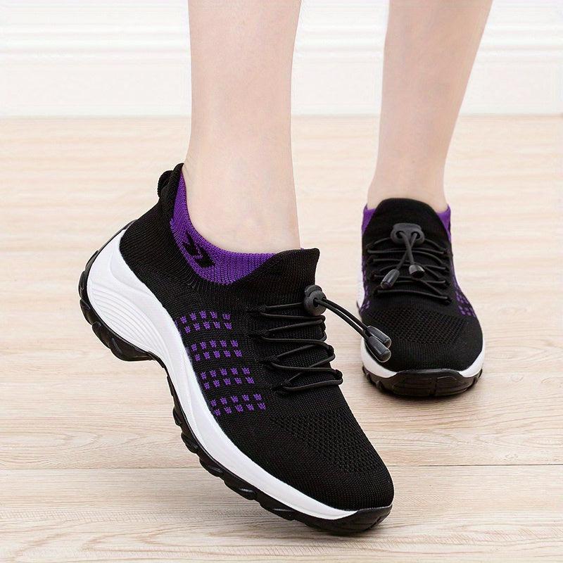 Women's Lace Up Flying Woven Walking Shoes Non Slip Chunky Sneakers