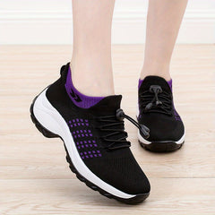Women's Lace Up Flying Woven Walking Shoes Non Slip Chunky Sneakers