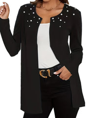 Beaded Collarless Jacket Casual Outerwear