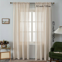 French Golden Jacquard Beige Sheer Curtain Rod Pocket Curtain