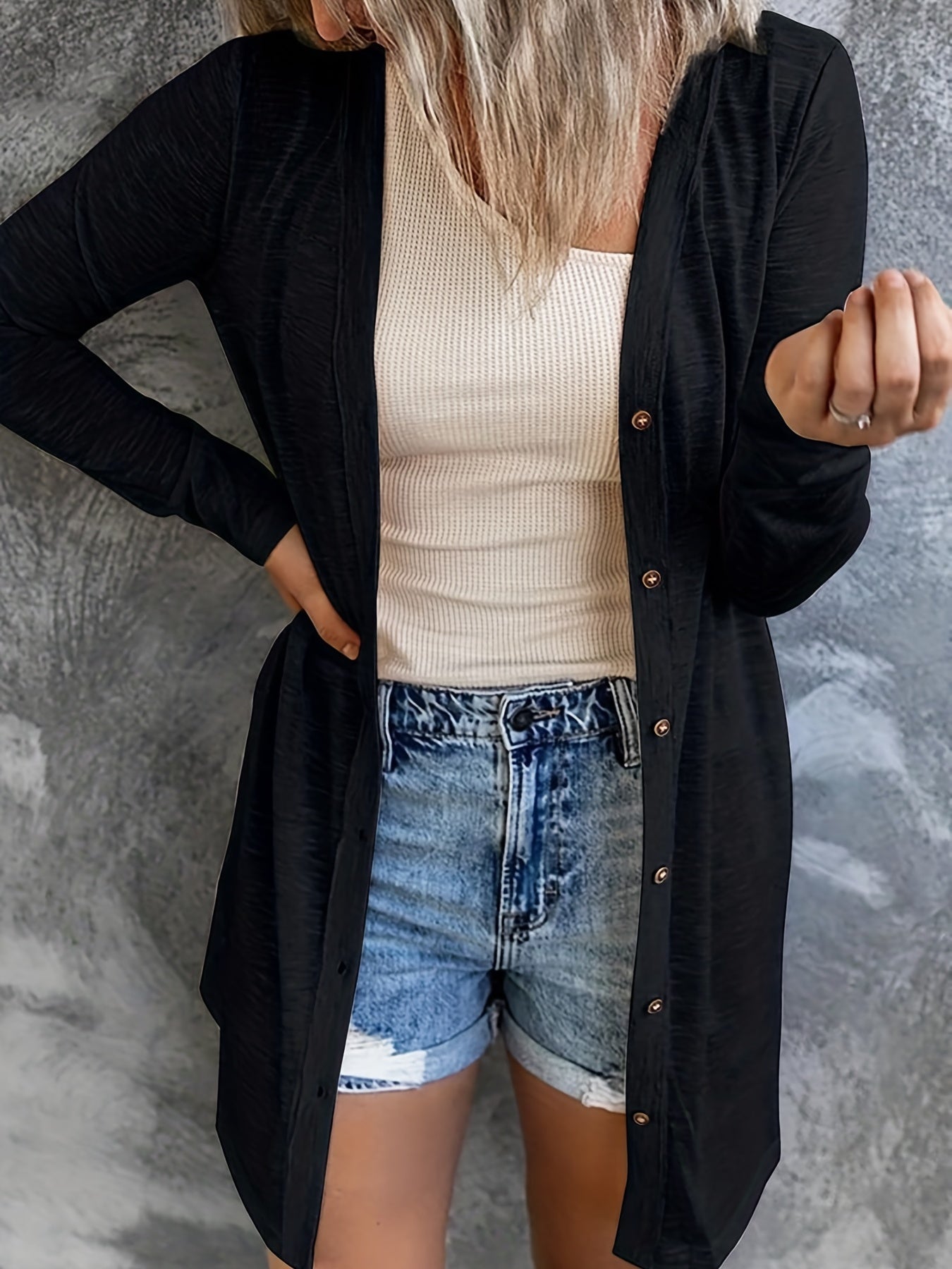 Vintage Collarless Knitted Cardigan Women's Clothing
