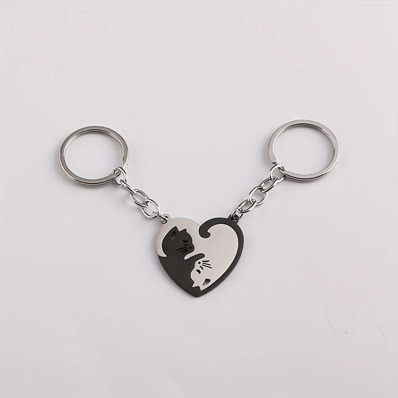 Cat Loving Heart Pendant Keychain for Car Keys Backpacks Wallets