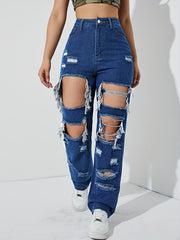 Destroyed Legs Ripped Distressed Denim Jeans Slim Fit