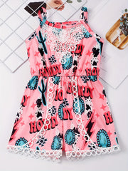 Toddler Girls Graphic Lace Trim Cami Rompers Jumpsuits For Beach