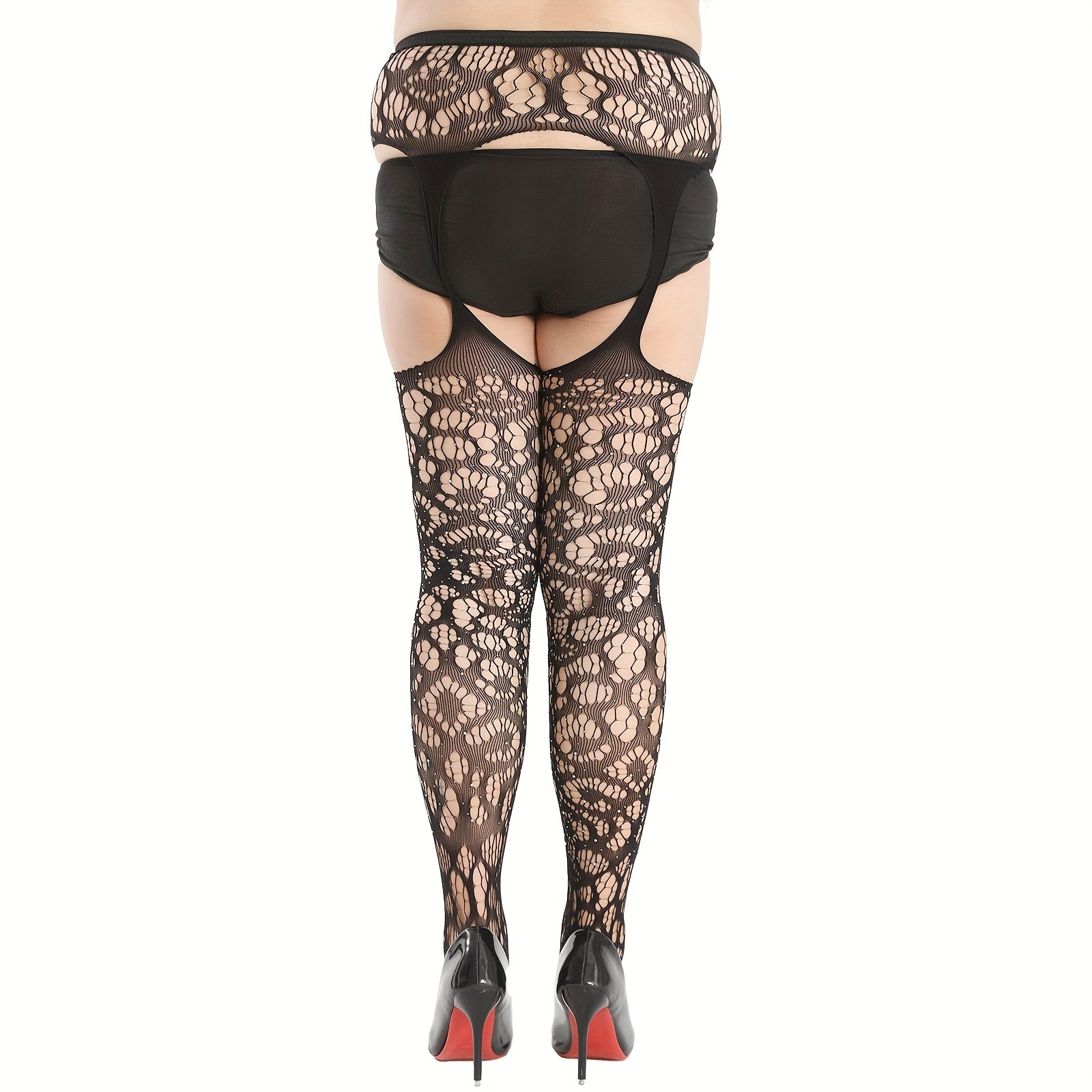 Glitter Floral Cut Out High Waist Fishnet Stockings