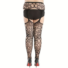 Glitter Floral Cut Out High Waist Fishnet Stockings