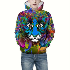 Colorful Lion Print Boys Hooded Sweatshirt