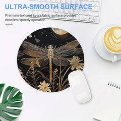 Retro Dragonfly Round Mouse Pad Non-slip Rubber Base