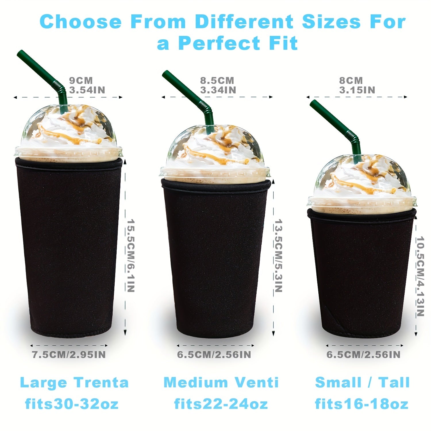 3pcs Neoprene Cup Sleeve w/Handle Reusable Insulator for 16-32oz Cups
