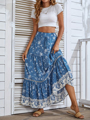 Bohemian Floral Print Skirt Vacation Casual Skirt for Summer & Spring
