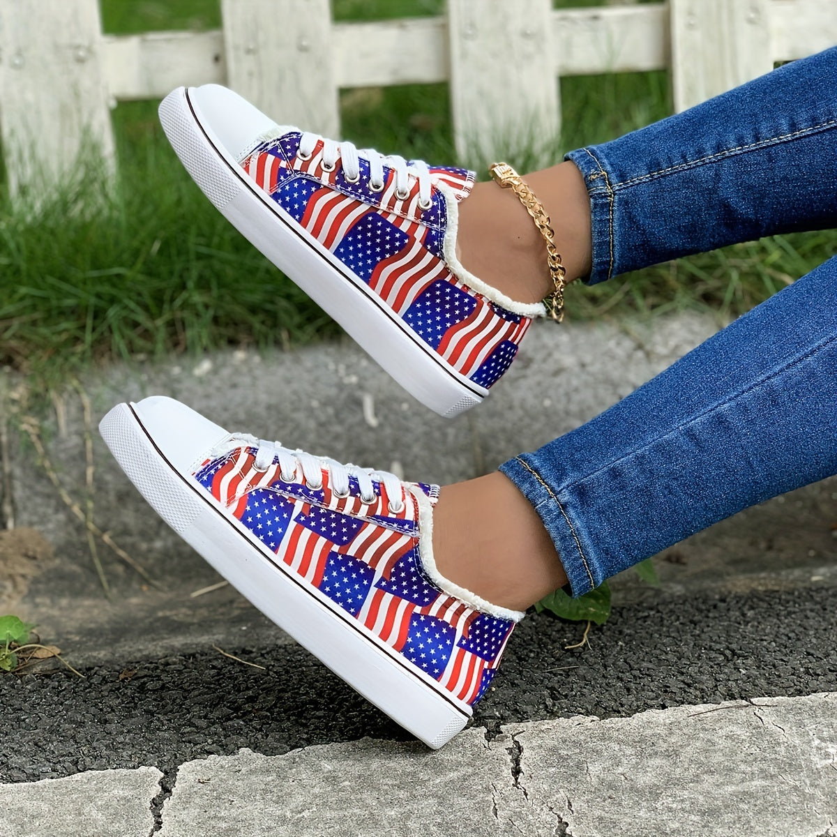 Women's Flag Canvas Shoes Low Top Sneakers for 4th of July
