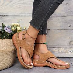 Women's Ankle Strap Thong Sandals Summer Flat Shoes