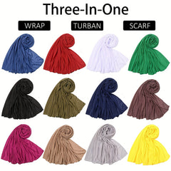 Boho Pleated Head Wrap Turban Cap Solid Headscarf Classic Ramadan Hijab Bonnet