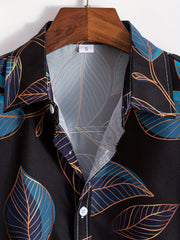 Leaf Print Men's Short Sleeve Shirt for Summer Vacation