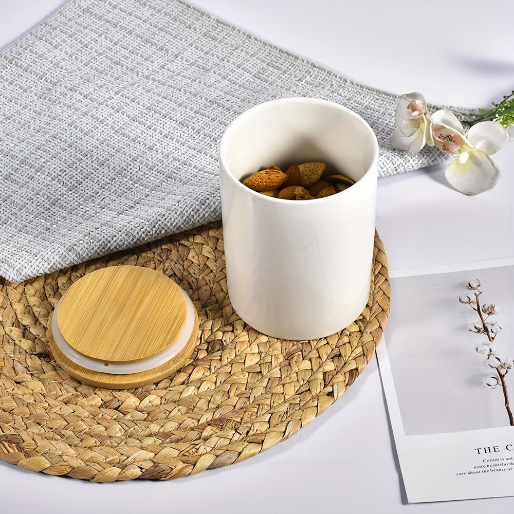 Middle Size Bone Jar Canister With Bamboo Lid - Home Kitchen Storage